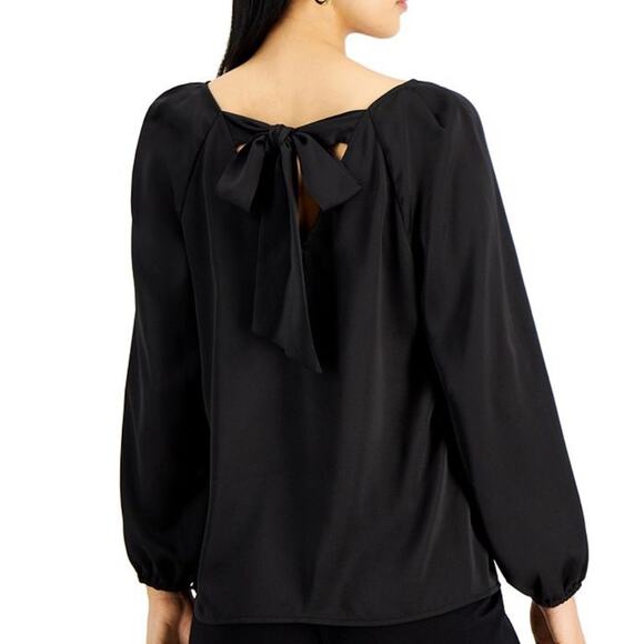 NWT Nine West Black Bow Back Tie Blouse Size L - Picture 2 of 12
